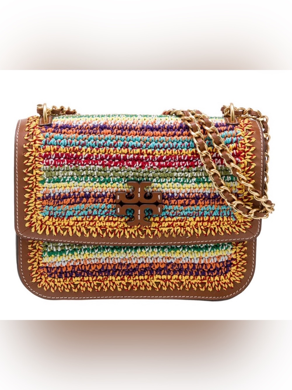 Tory Burch Britten Multicolor Raffia 2way Shoulder/Crossbody Bag